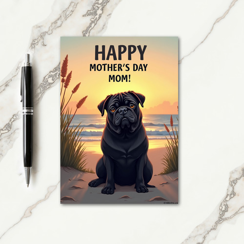 Lustrous Pup Sunset Beach Card