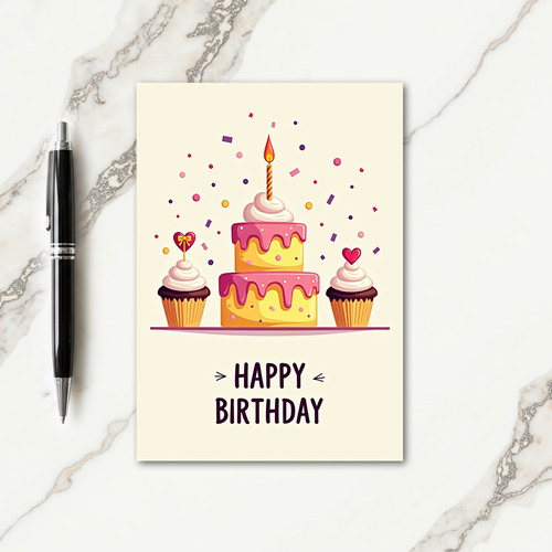 Magenta Cake Birthday Card