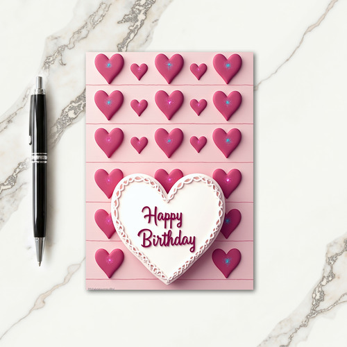 Magenta Heart Birthday Card