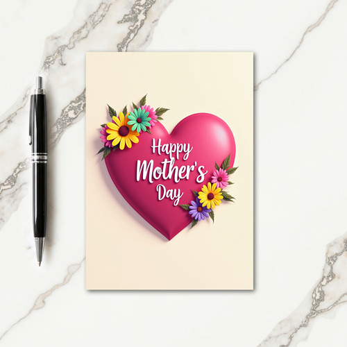 Magenta Heart Floral Mothers Day Card