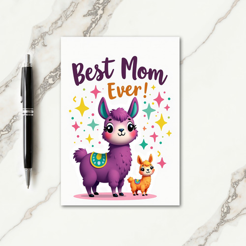 Magenta Llama Best Mom Ever Card
