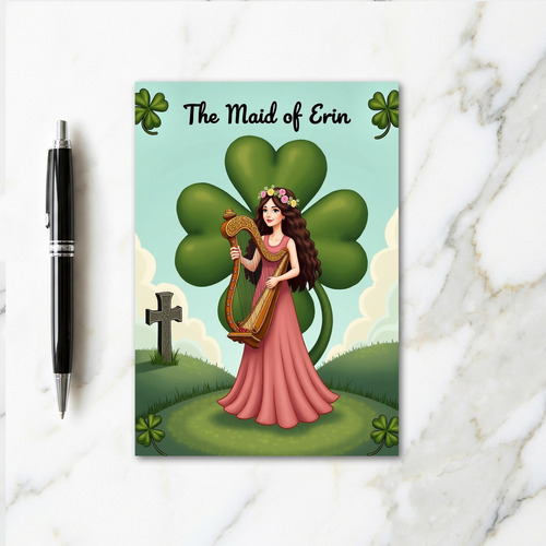 Maid Of Erin Irish Harp Card