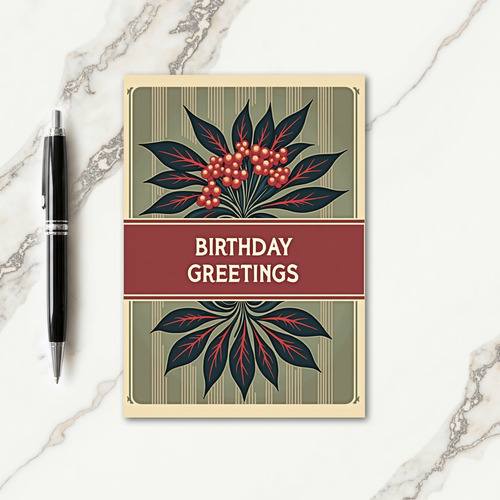 Maroon Botanical Birthday Card