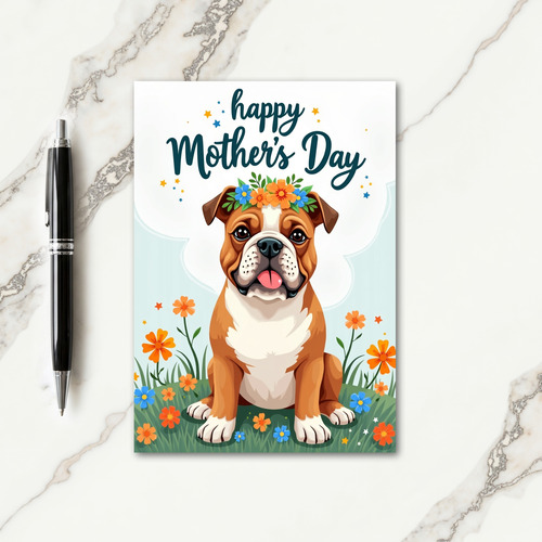 Matte Cute Dog Floral Wreath Card