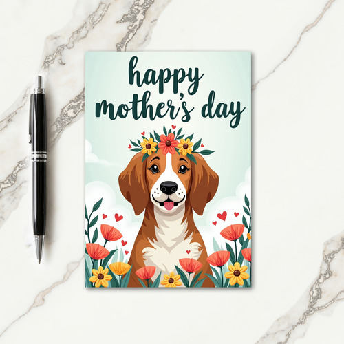 Matte Dog Floral Crown Card