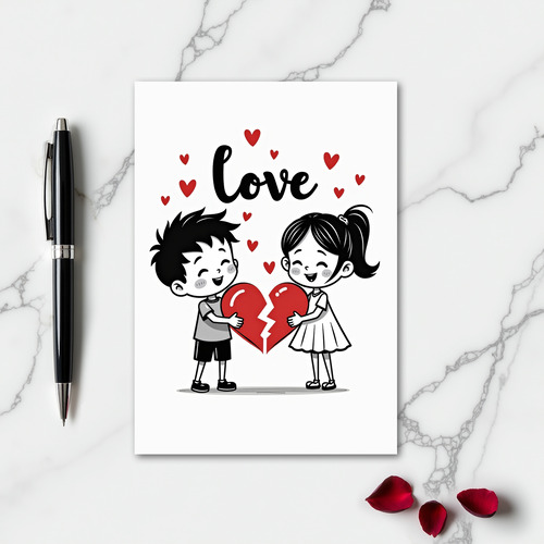 Matte Finish Red Hearts Love Card