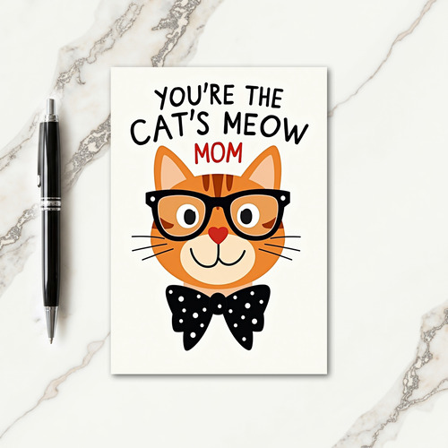 Matte Orange Cats Meow Mom Card