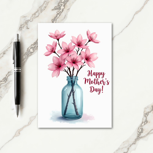 Matte Pink Floral Mothers Day Card