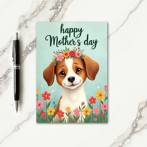 Matte Puppy Flowers Springtime Card