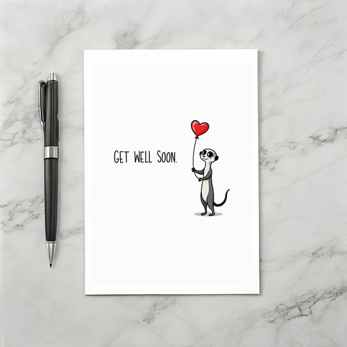Meerkat Get Well Soon Card with Heart Balloon