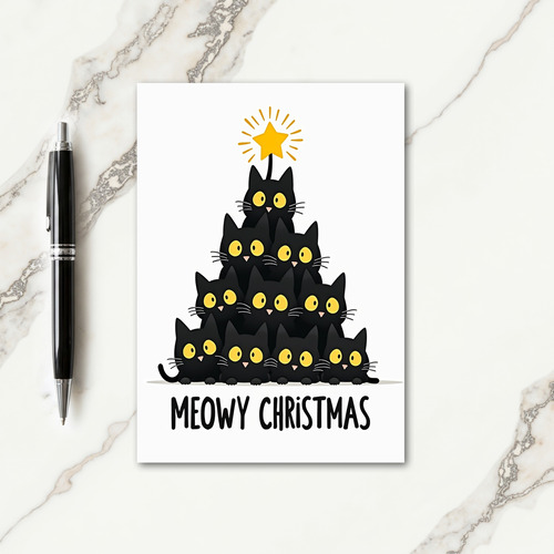 Meowy Cat Stack Christmas Card