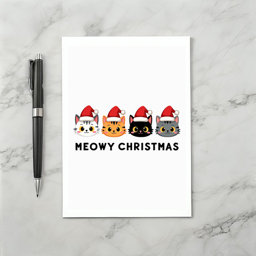 Meowy Christmas Cat Pun Funny Holiday Card