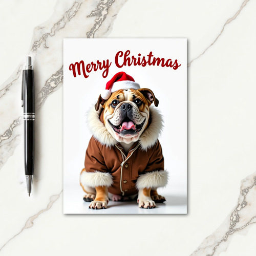 Merry Bulldog In Santa Hat Card