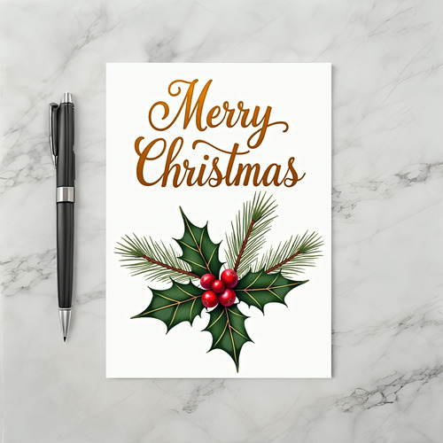 Merry Christmas Card Holly Pine Card