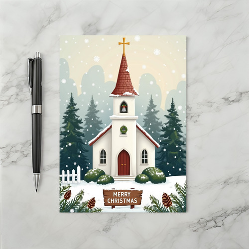 Merry Christmas Church Snow Card