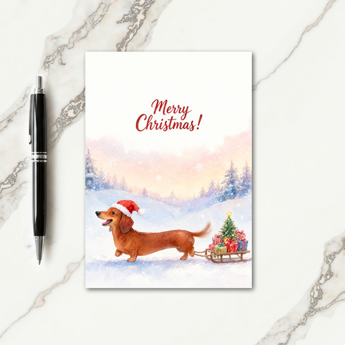 Merry Christmas Dog Sleigh Card thumbnail