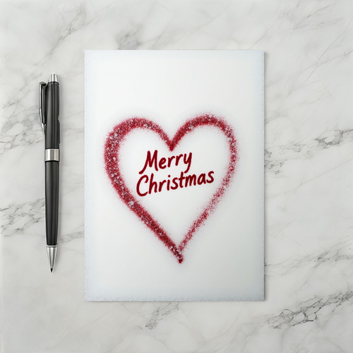 Merry Christmas Glitter Heart Love Card