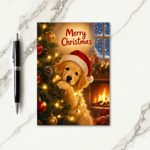 Merry Christmas Golden Pup Card