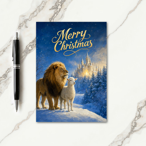 Merry Christmas Lion And Lamb Card