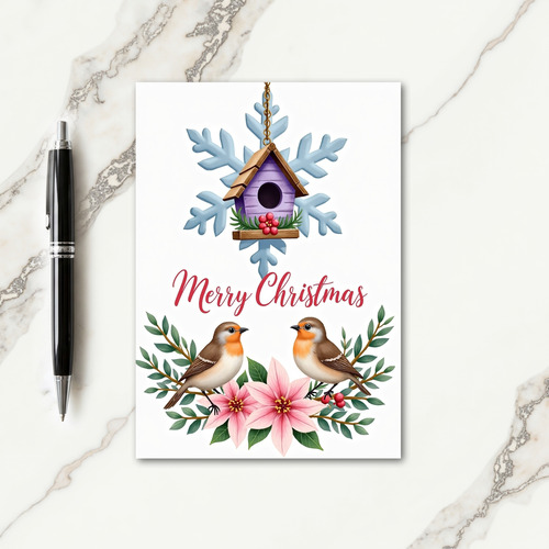 Merry Christmas Snowflake Birdhouse Card