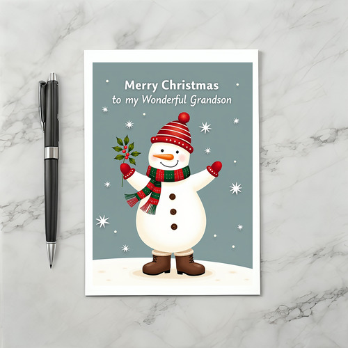 Merry Christmas Snowman Grandson Card