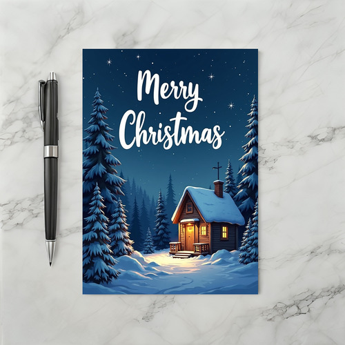 Merry Christmas Snowy Cabin Card
