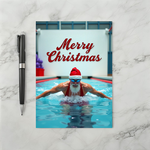 Merry Christmas Swimming Santa Card