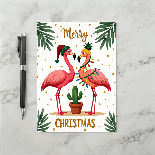 Merry Christmas Tropical Flamingo Card