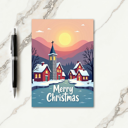 Merry Christmas Village Art Card