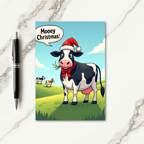Merry Cow Santa Hat Christmas Card