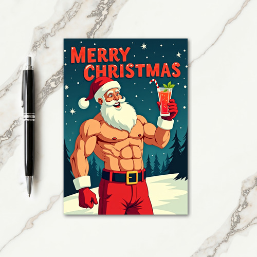 Jolly Muscular Santa Card