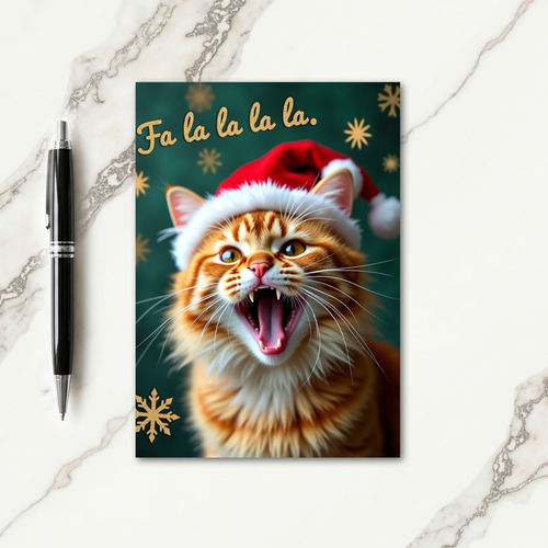 Merry Orange Cat Yawn Christmas Card