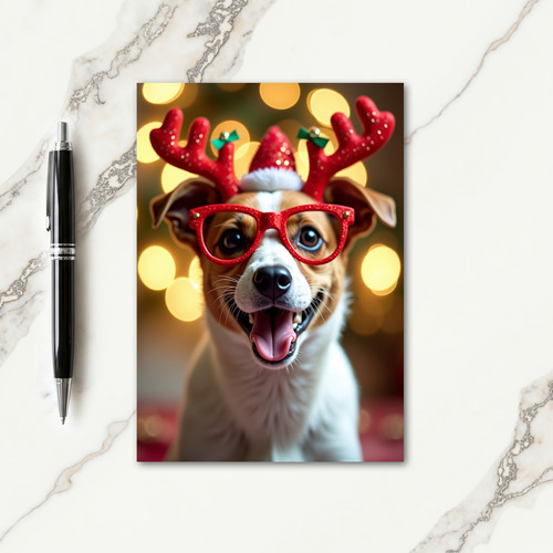 Merry Pup In Antlers Card