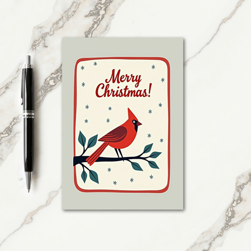 Merry Retro Red Bird Card