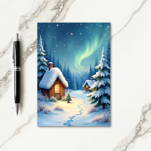 Merry Snow Cabin Night Card