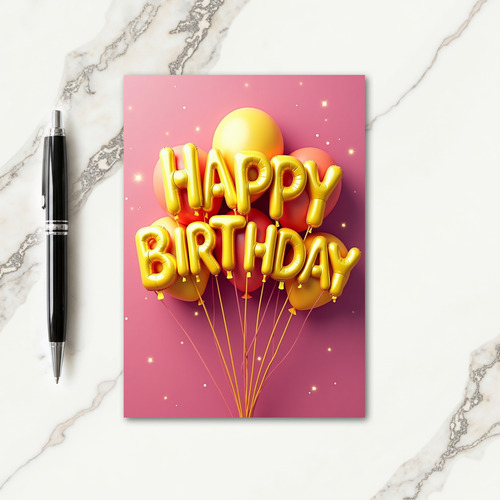 Metallic Balloons Birthday Card