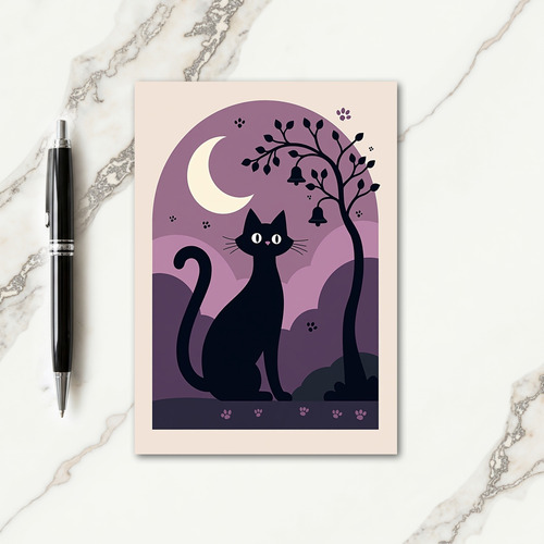 Midnight Cat Under Moon Card