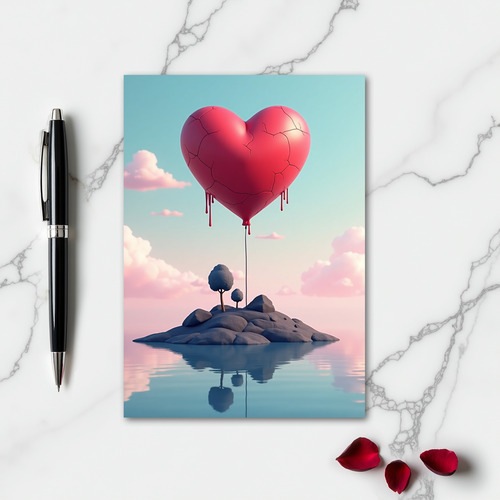 Minimalist Cracked Heart Balloon Card
