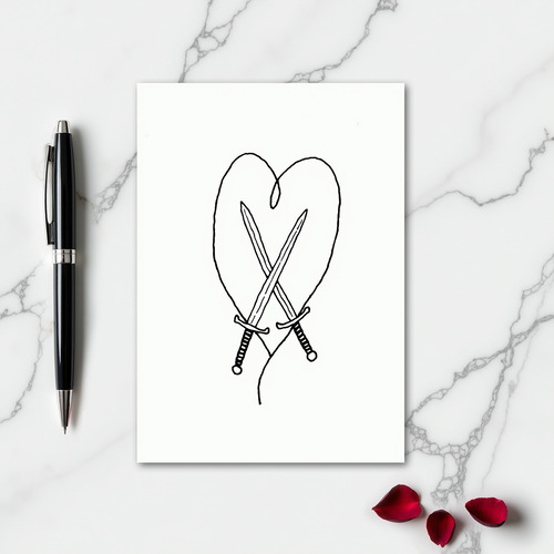 Minimalist Crossed Swords Heart Card