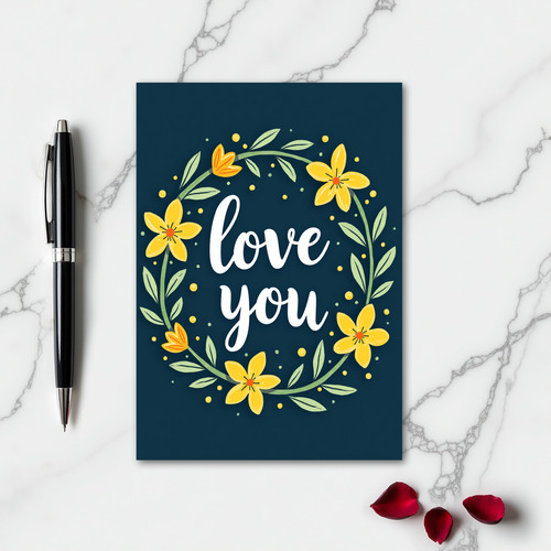 Minimalist Floral Wreath Love You Card