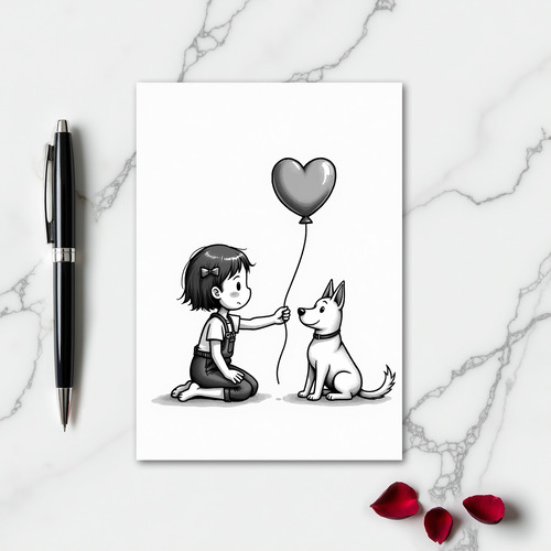 Minimalist Girl Dog Love Card