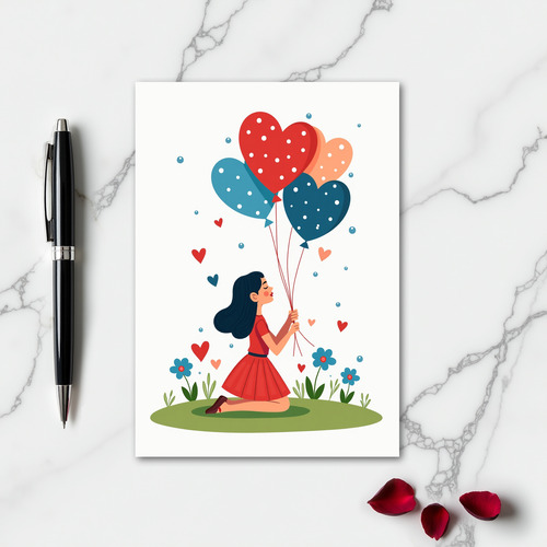 Minimalist Heart Balloons Card