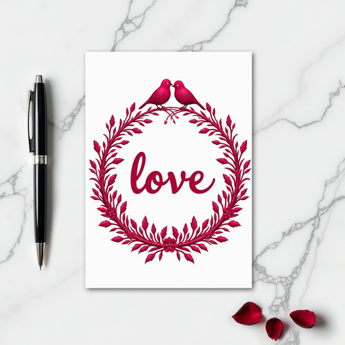 Minimalist Love Birds Wreath Card
