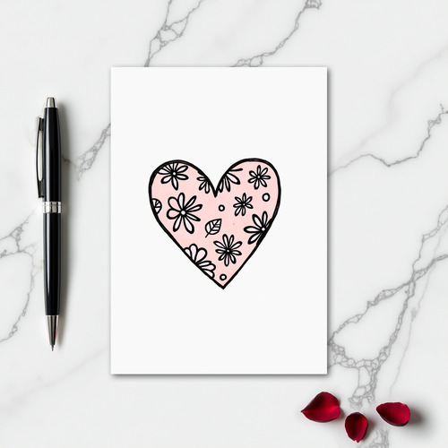 Minimalist Pink Floral Heart Card