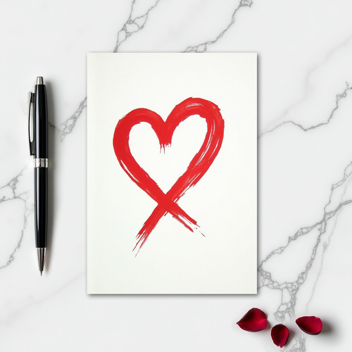 Minimalist Red Brushstroke Heart Card