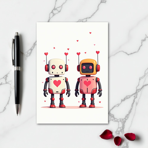 Minimalist Robots Hearts Card