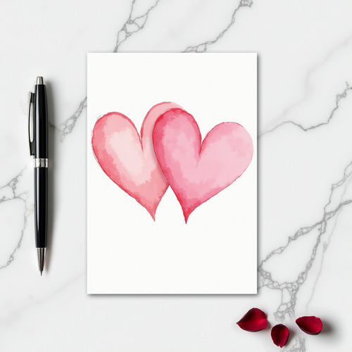 Minimalist Watercolor Two Hearts Card