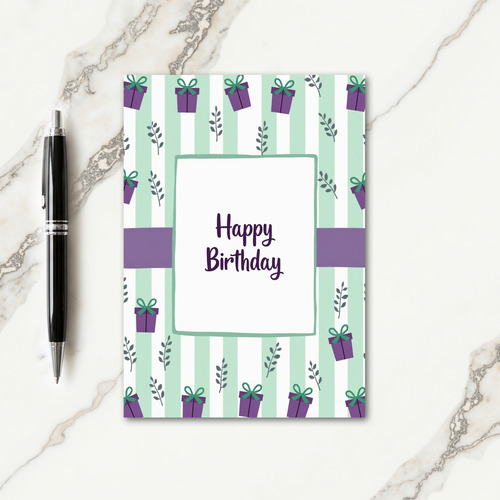 Mint Striped Birthday Card