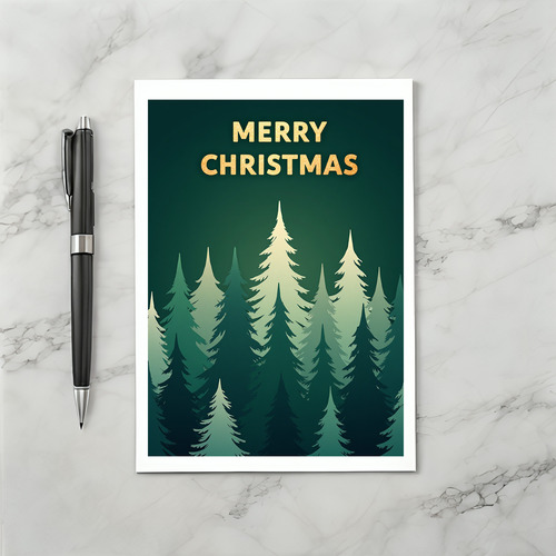 Modern Gold and Forest Green Christmas Card with Pine Trees