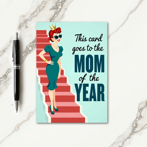 Mom Of The Year Retro Style Card